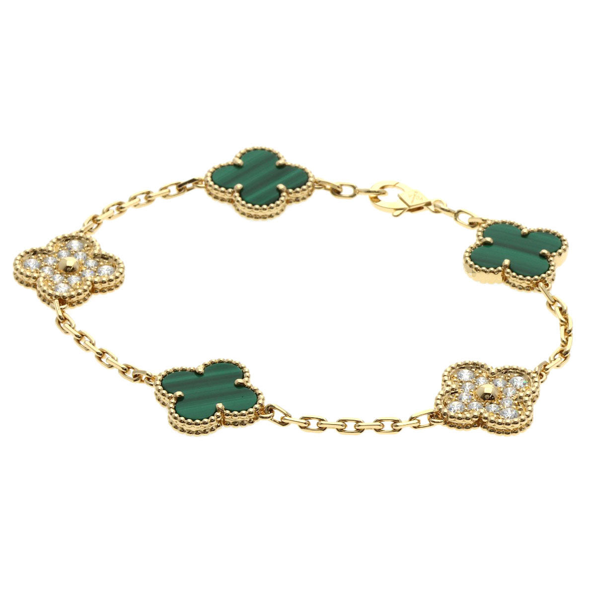 Van Cleef & Arpels Vintage Alhambra Malachite Diamond Bracelet K18 Yellow Gold Ladies [Used]