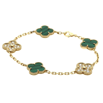 Van Cleef & Arpels Vintage Alhambra Malachite Diamond Bracelet K18 Yellow Gold Ladies [Used]