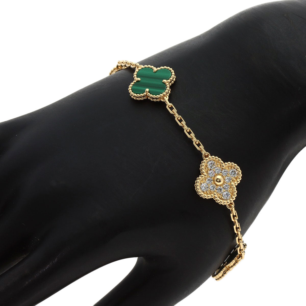 Van Cleef & Arpels Vintage Alhambra Malachite Diamond Bracelet K18 Yellow Gold Ladies [Used]