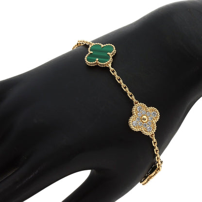 Van Cleef & Arpels Vintage Alhambra Malachite Diamond Bracelet K18 Yellow Gold Ladies [Used]