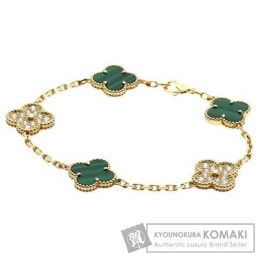 Van Cleef & Arpels Vintage Alhambra Malachite Diamond Bracelet K18 Yellow Gold Ladies [Used]