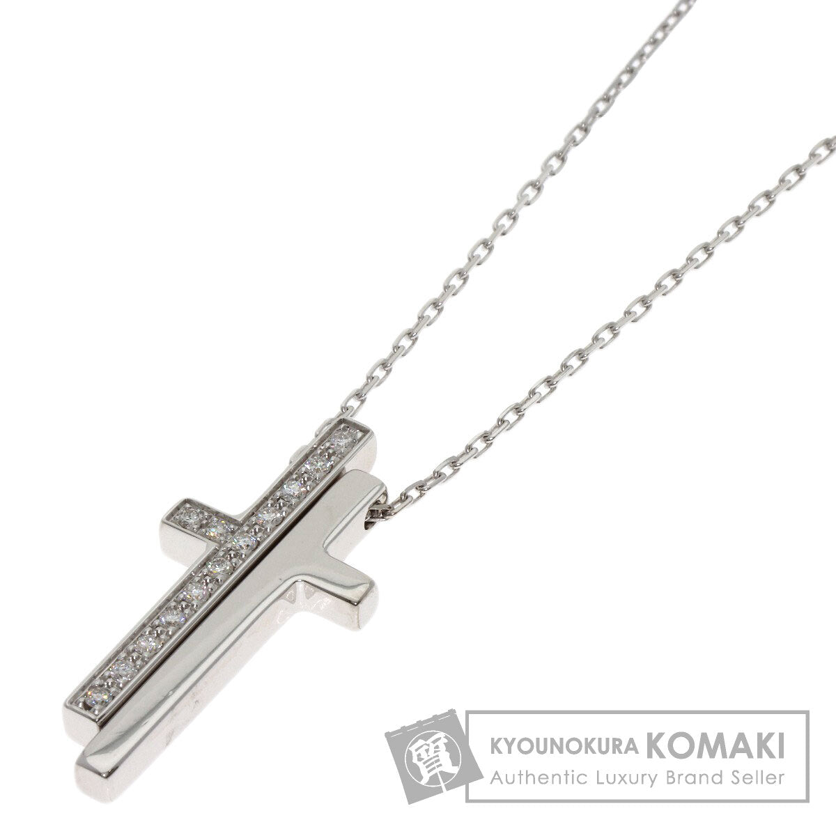 GUCCI Separate Cross Diamond Necklace K18 White Gold Ladies [Used]