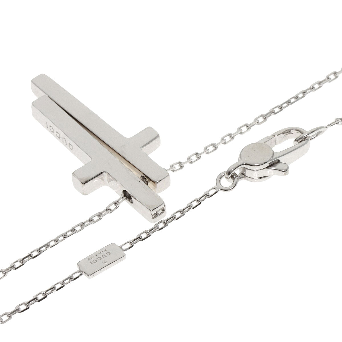 GUCCI Separate Cross Diamond Necklace K18 White Gold Ladies [Used]