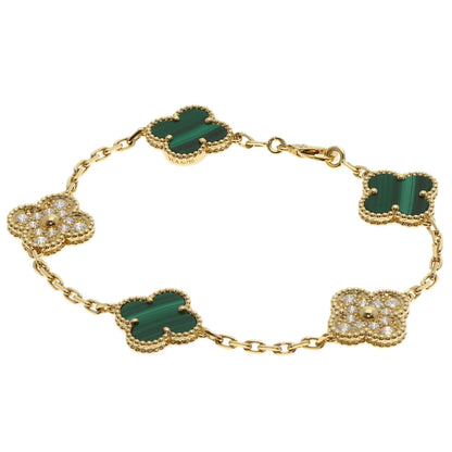 Van Cleef & Arpels Vintage Alhambra Malachite Diamond Bracelet K18 Yellow Gold Ladies [Used]