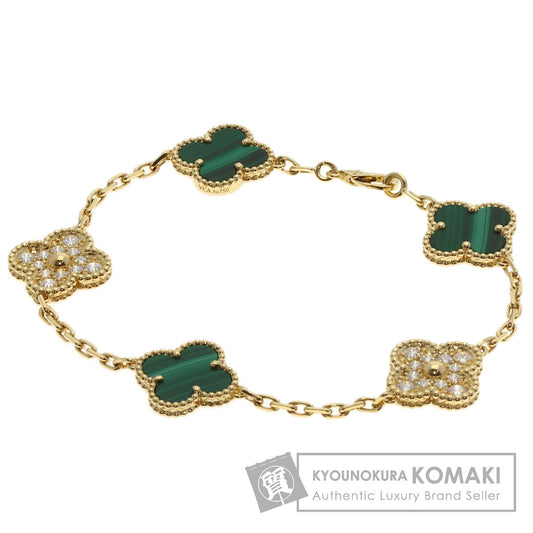 Van Cleef & Arpels Vintage Alhambra Malachite Diamond Bracelet K18 Yellow Gold Ladies [Used]