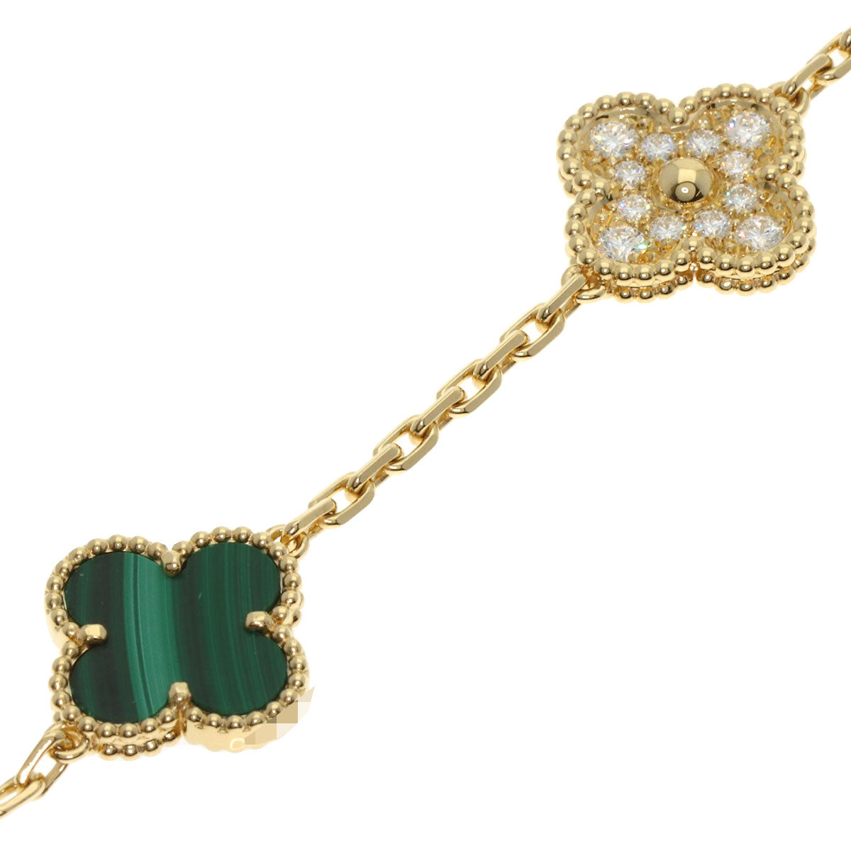 Van Cleef & Arpels Vintage Alhambra Malachite Diamond Bracelet K18 Yellow Gold Ladies [Used]