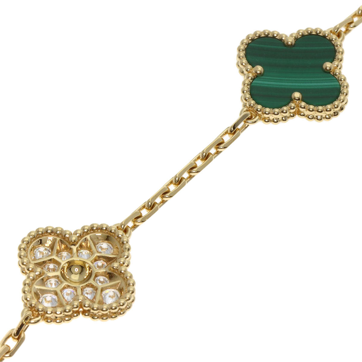 Van Cleef & Arpels Vintage Alhambra Malachite Diamond Bracelet K18 Yellow Gold Ladies [Used]