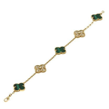 Van Cleef & Arpels Vintage Alhambra Malachite Diamond Bracelet K18 Yellow Gold Ladies [Used]