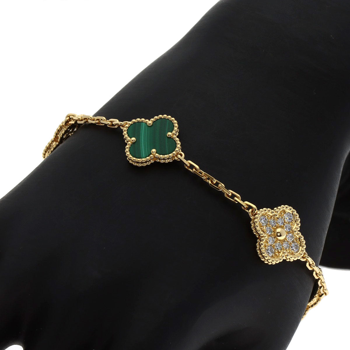 Van Cleef & Arpels Vintage Alhambra Malachite Diamond Bracelet K18 Yellow Gold Ladies [Used]