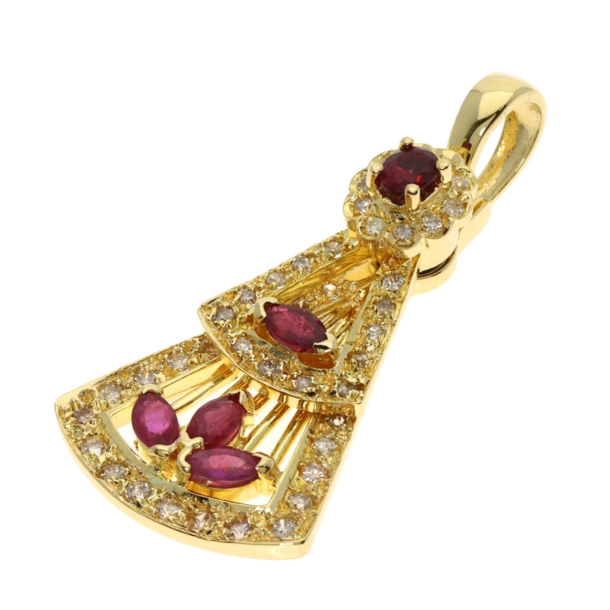 0.69ct Swing Ruby Diamond Pendant top K18 Yellow Gold 6.1g　Ladies