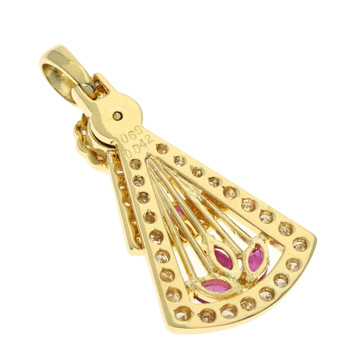 0.69ct Swing Ruby Diamond Pendant top K18 Yellow Gold 6.1g　Ladies