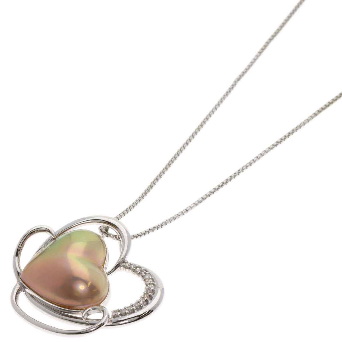 TASAKI Heart Mabe Pearl Diamond Necklace K18 White Gold Ladies [Used]