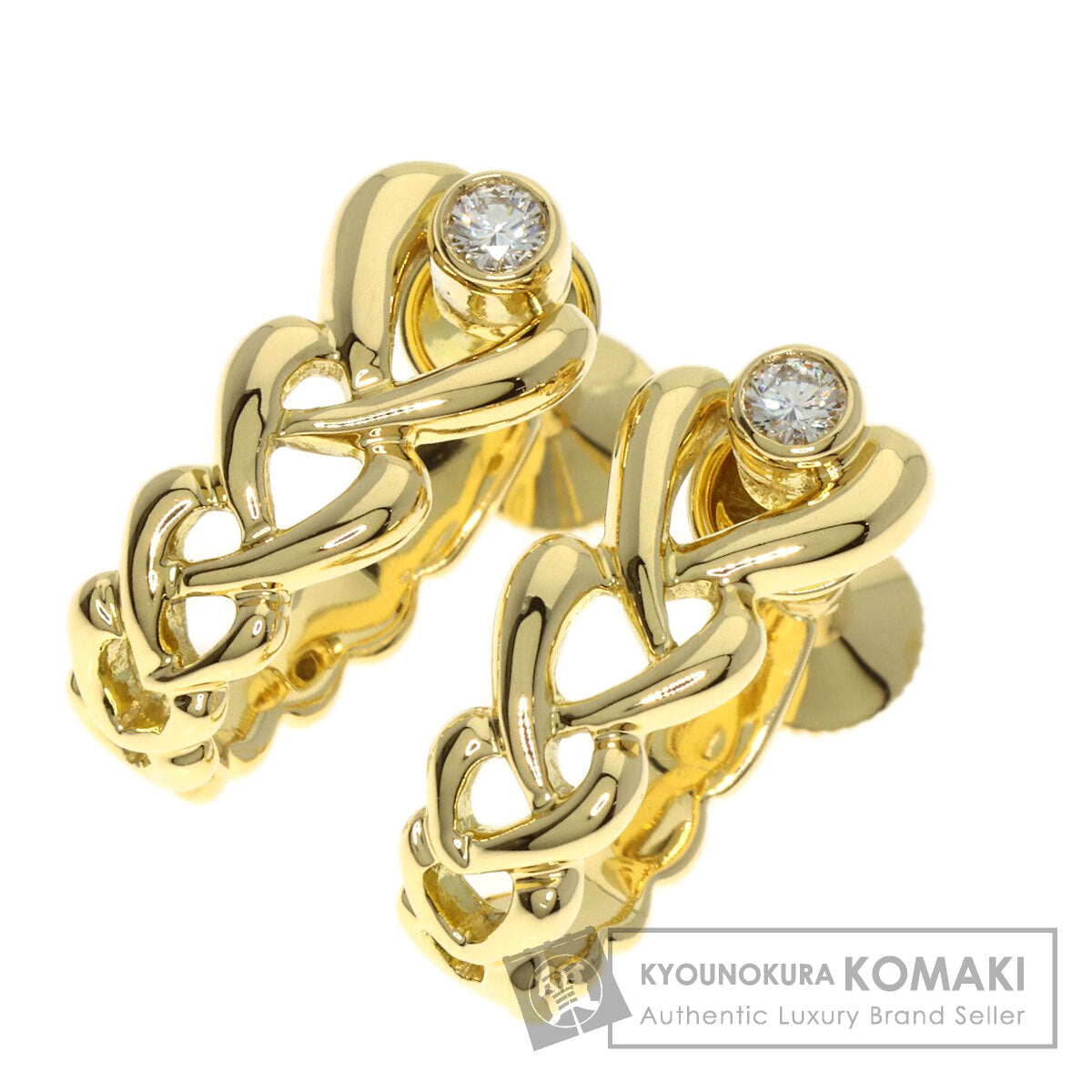 MIKIMOTO Heart Hoop Diamond Earring K18 Yellow Gold Ladies [Used]