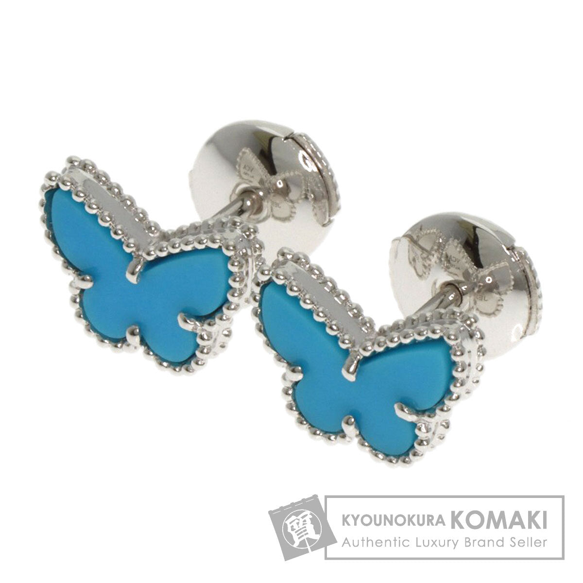 Van Cleef & Arpels Sweet Alhambra Papillon Turquoise earring K18 White Gold Ladies [Used]