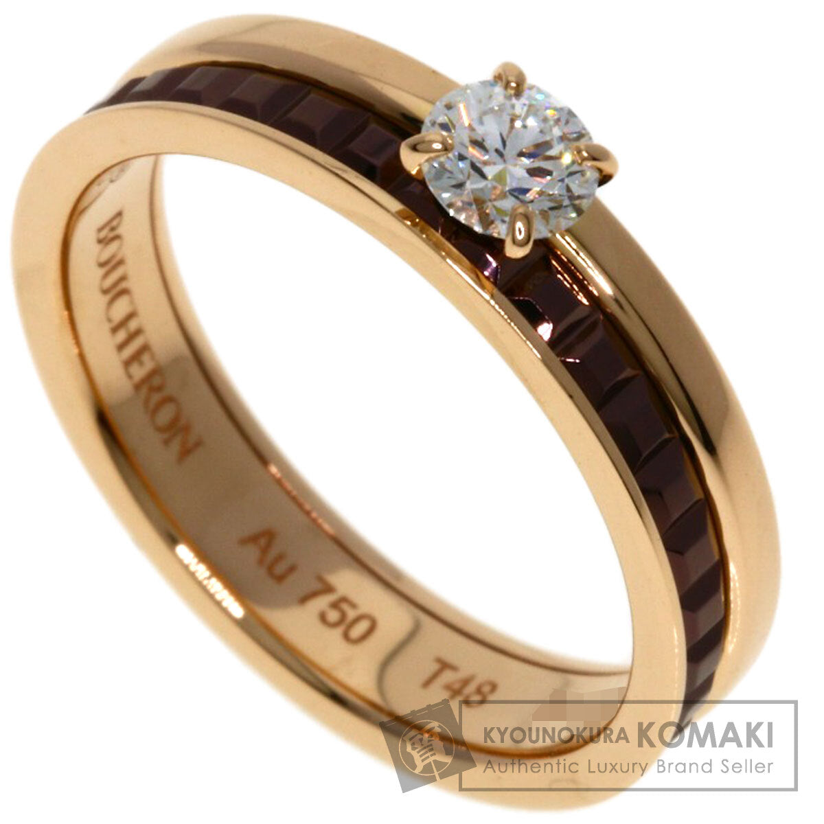 Boucheron Quatre Classic Solitaire Diamond #48 Ring K18 Pink Gold Ladies [Used]