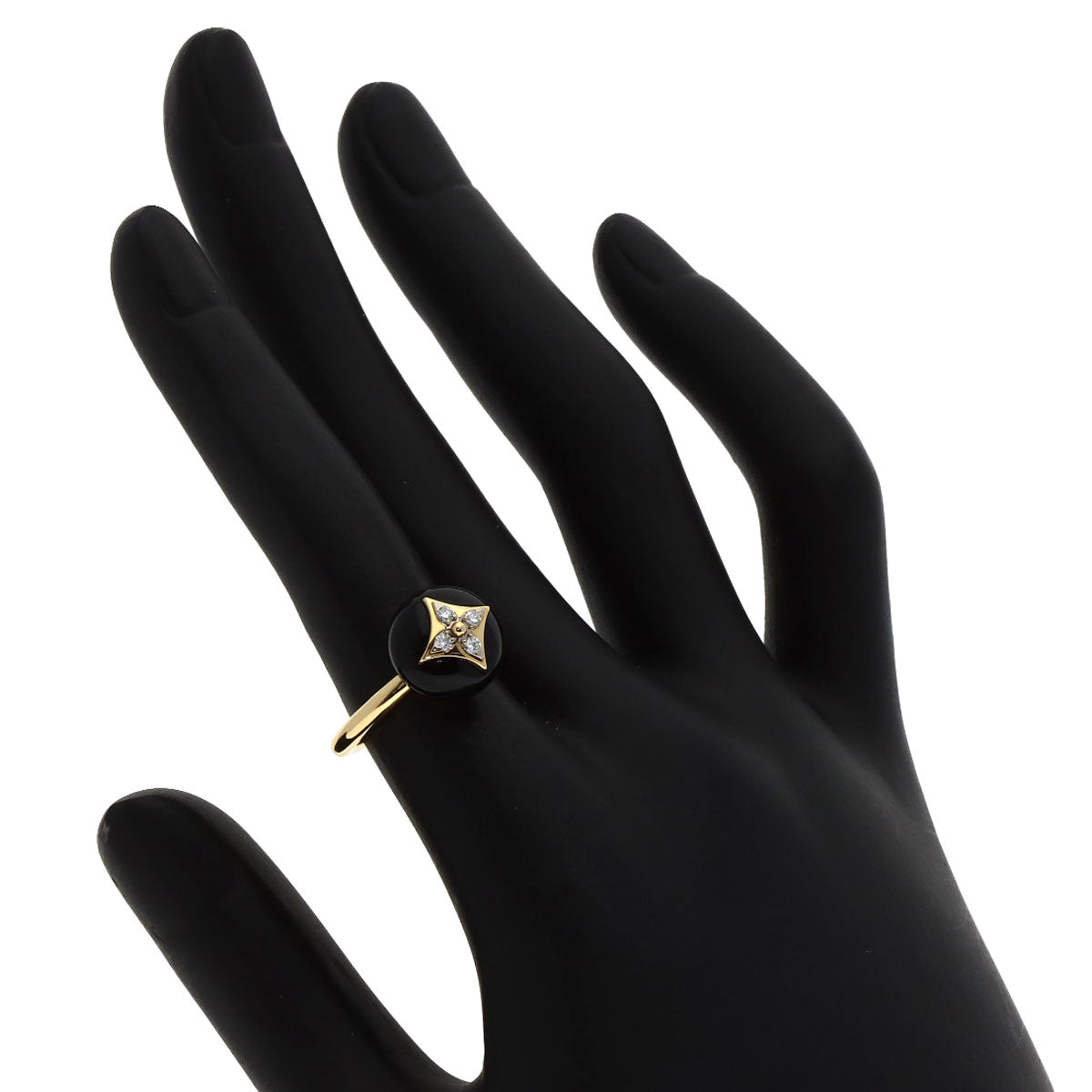 LOUIS VUITTON Blossom Onyx Diamond #49 Ring K18 Yellow Gold Ladies [Used]