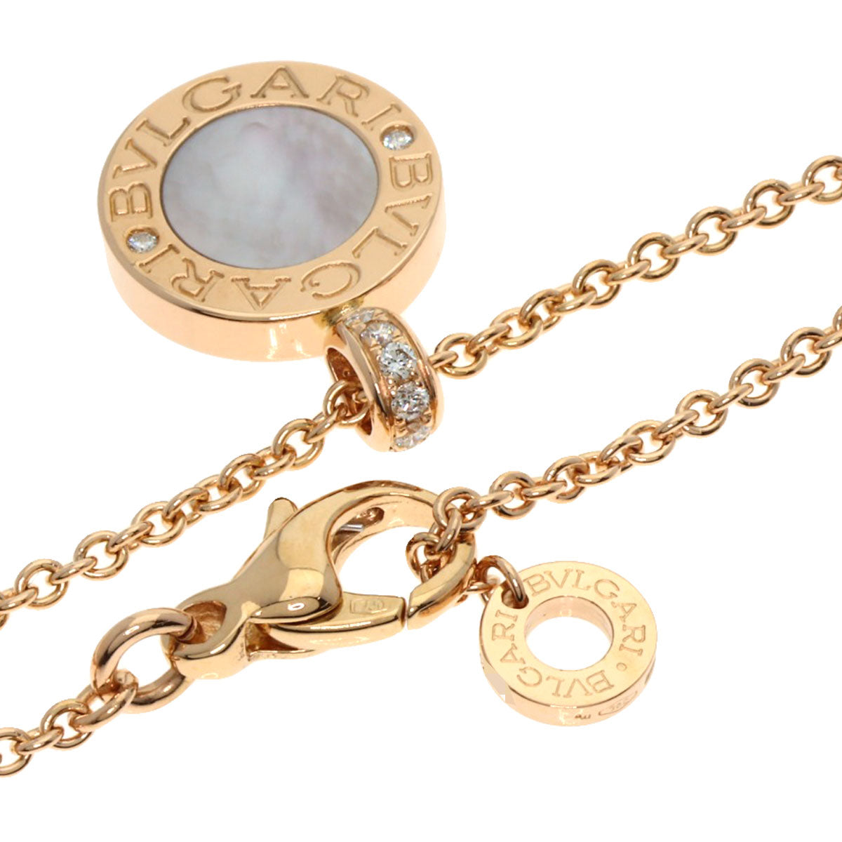 BVLGARI BVLGARI Onyx White Shell Diamond Necklace K18 Pink Gold Ladies [Used]