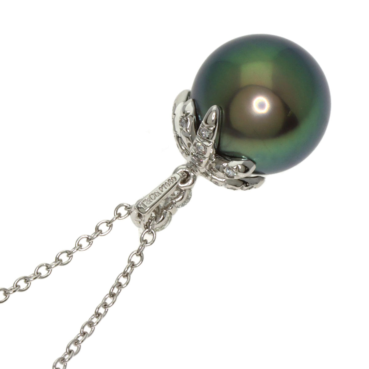 TIFFANY&Co. Fireworks Black Pearl Pearl Diamond Necklace Platinum PT950 Ladies [Used]