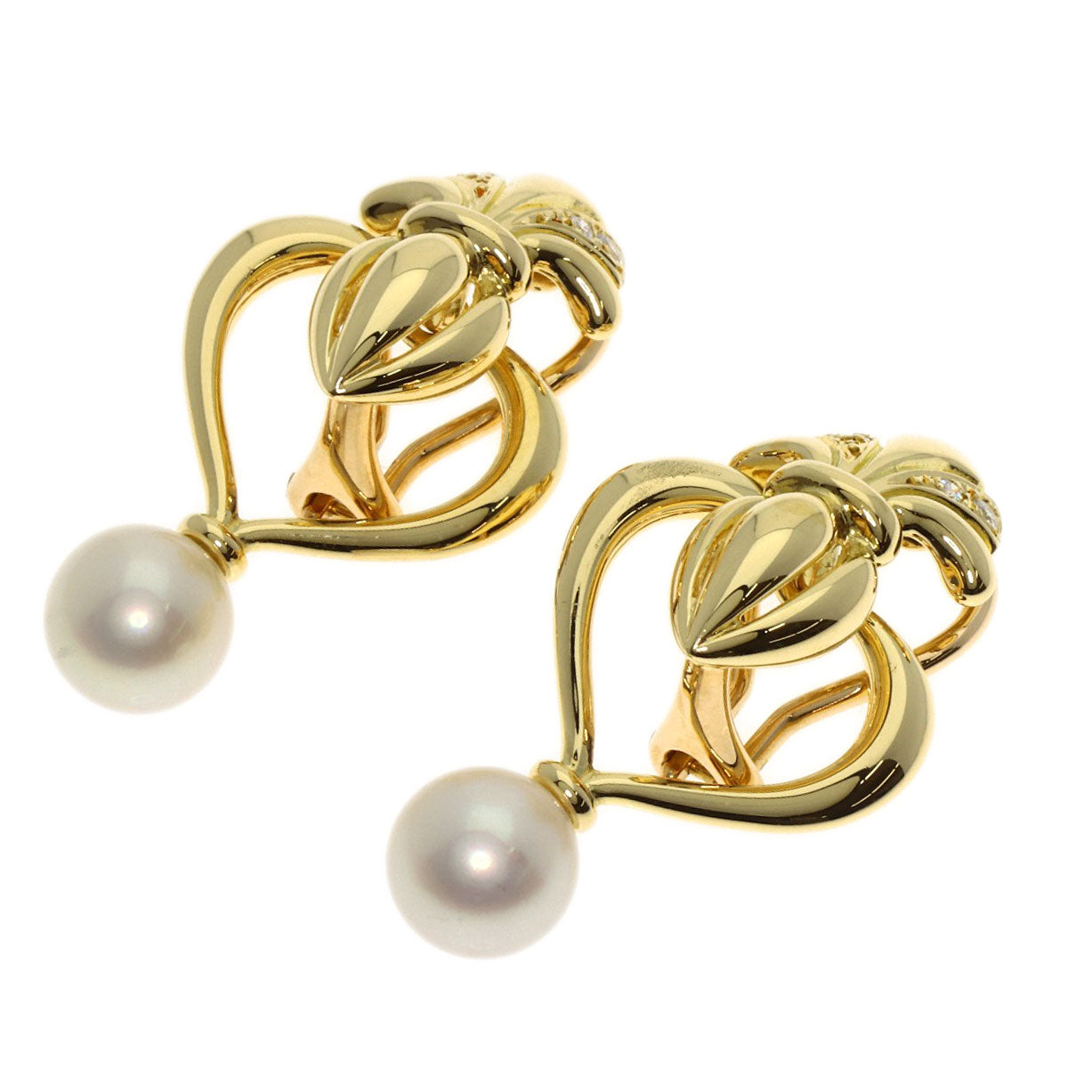 MIKIMOTO Diamond Pearl Pearl replacement charm included Earring K18 Yellow Gold Ladies [Used]