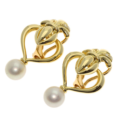 MIKIMOTO Diamond Pearl Pearl replacement charm included Earring K18 Yellow Gold Ladies [Used]