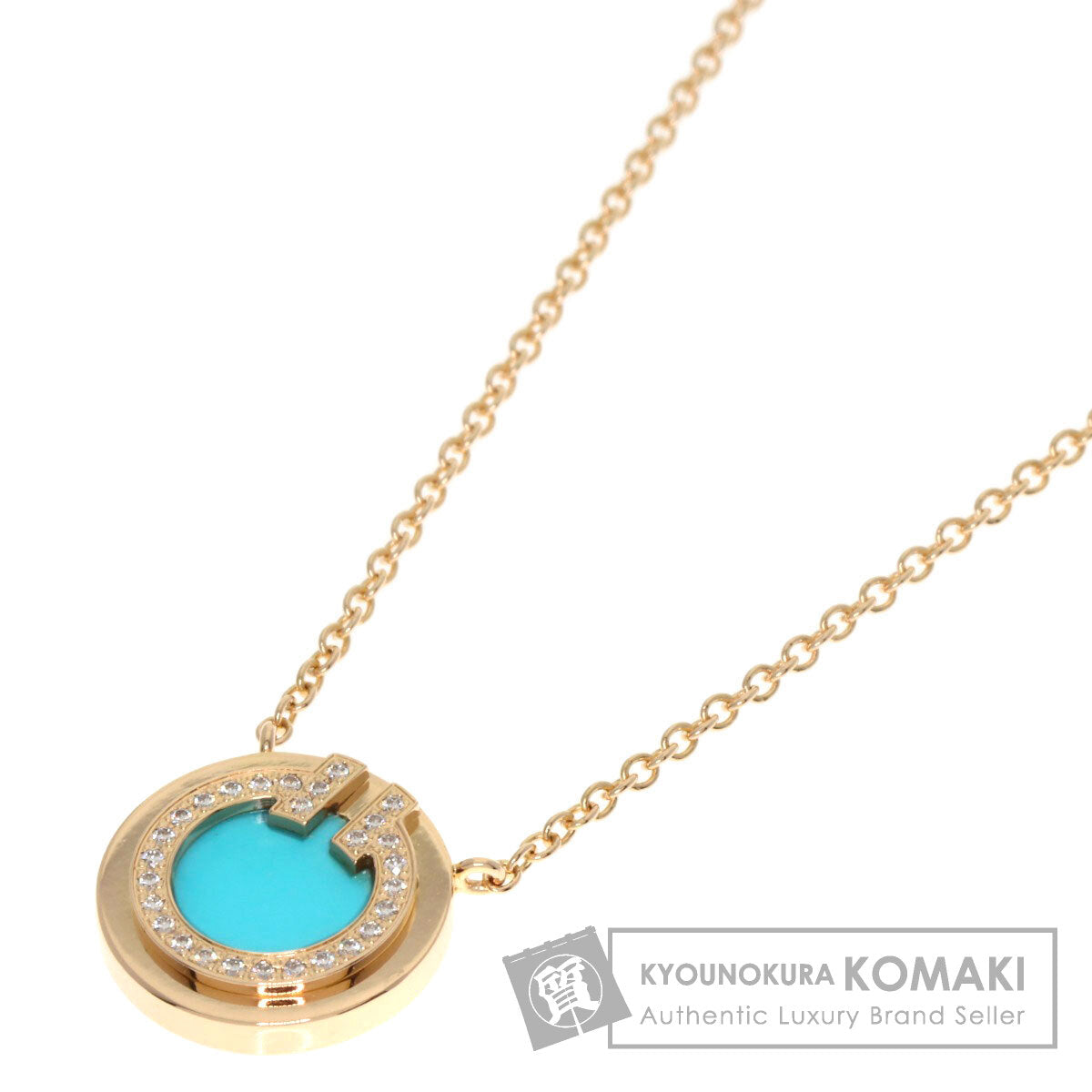TIFFANY&Co. T TWO Turquoise Diamond Necklace K18 Pink Gold Ladies [Used]