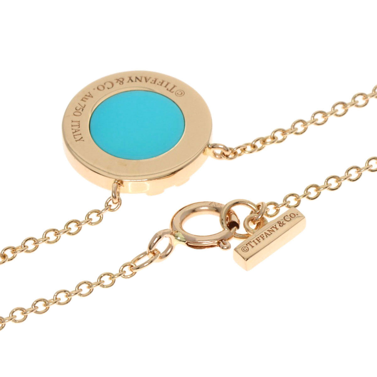 TIFFANY&Co. T TWO Turquoise Diamond Necklace K18 Pink Gold Ladies [Used]