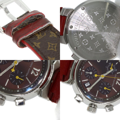 LOUIS VUITTON Tambour chronograph Watches Q1321 Stainless Steel/Leather Ladies