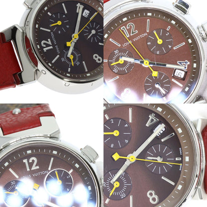 LOUIS VUITTON Tambour chronograph Watches Q1321 Stainless Steel/Leather Ladies