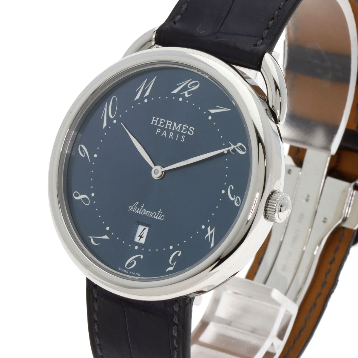 HERMES Arceau Watches AR4.810 Stainless Steel/Leather mens