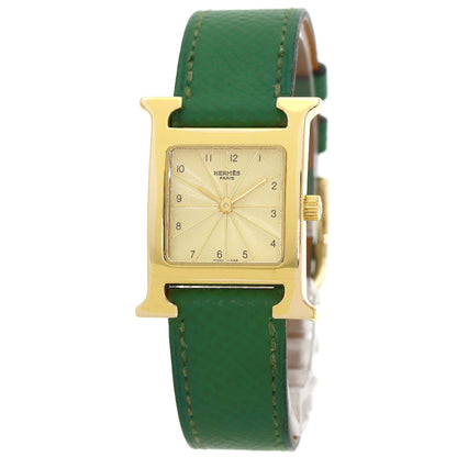 HERMES H watch Watches HH1.201 Gold Plated/Leather Ladies