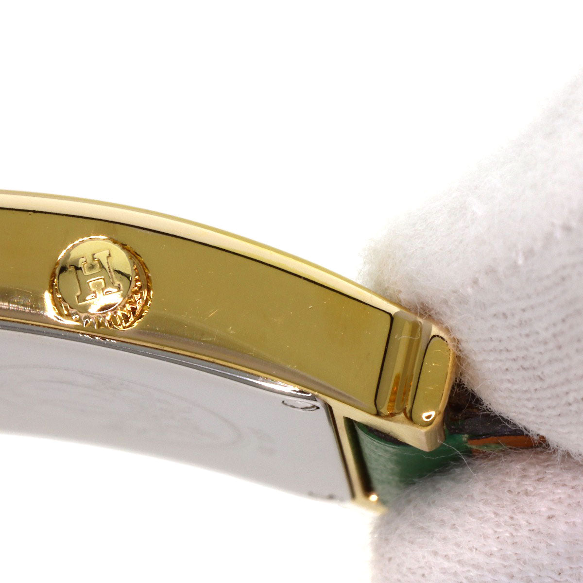 HERMES H watch Watches HH1.201 Gold Plated/Leather Ladies