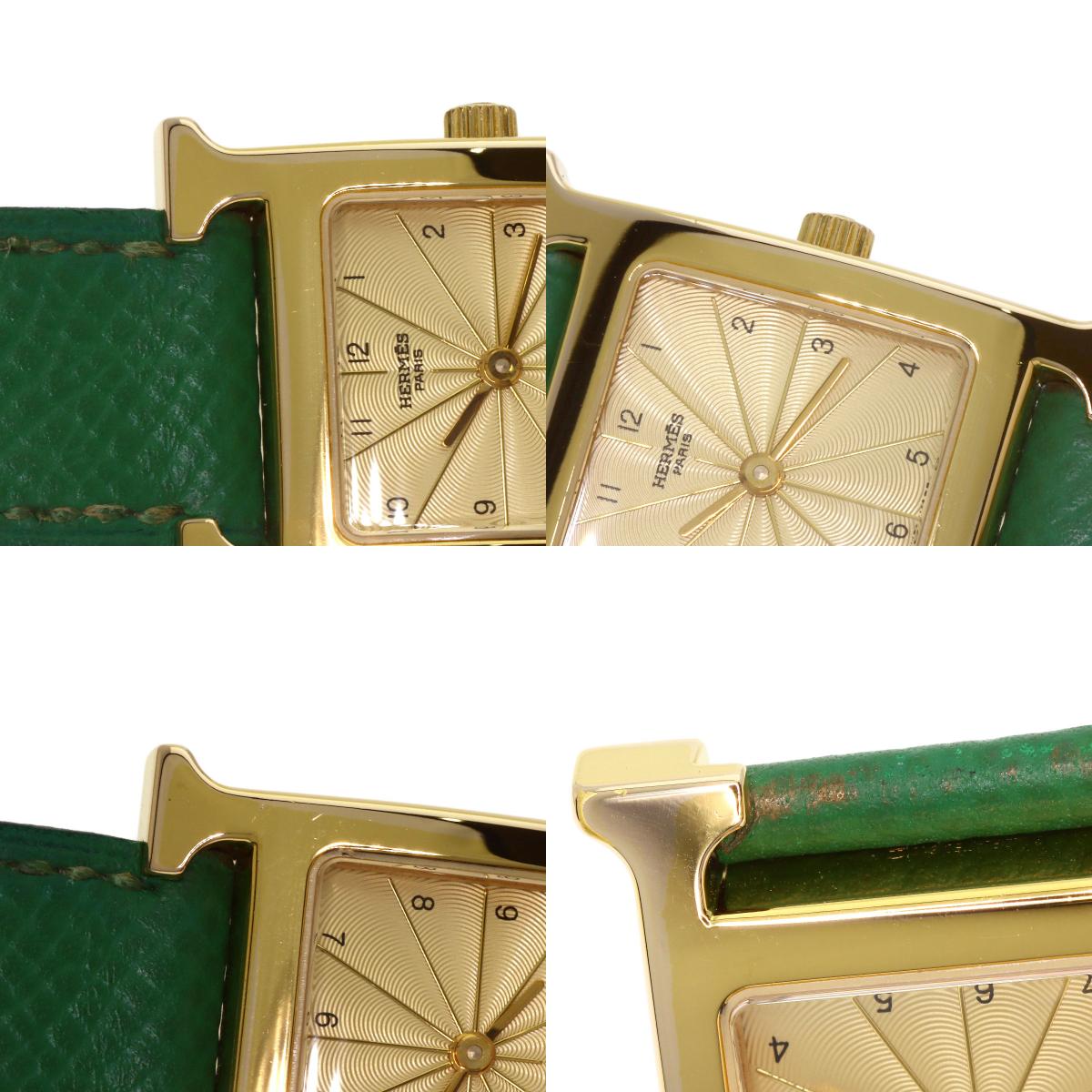 HERMES H watch Watches HH1.201 Gold Plated/Leather Ladies
