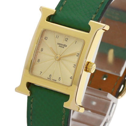 HERMES H watch Watches HH1.201 Gold Plated/Leather Ladies