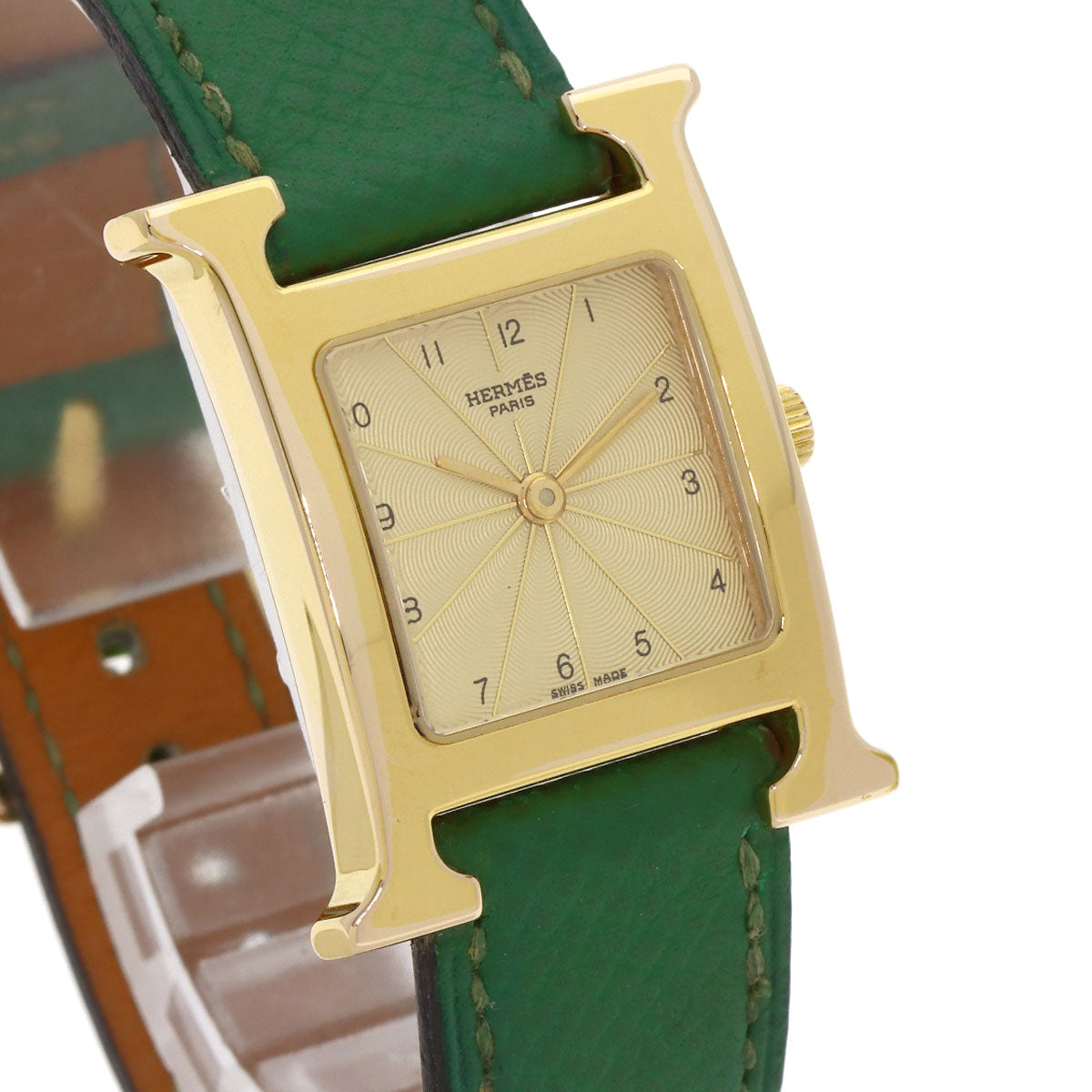 HERMES H watch Watches HH1.201 Gold Plated/Leather Ladies