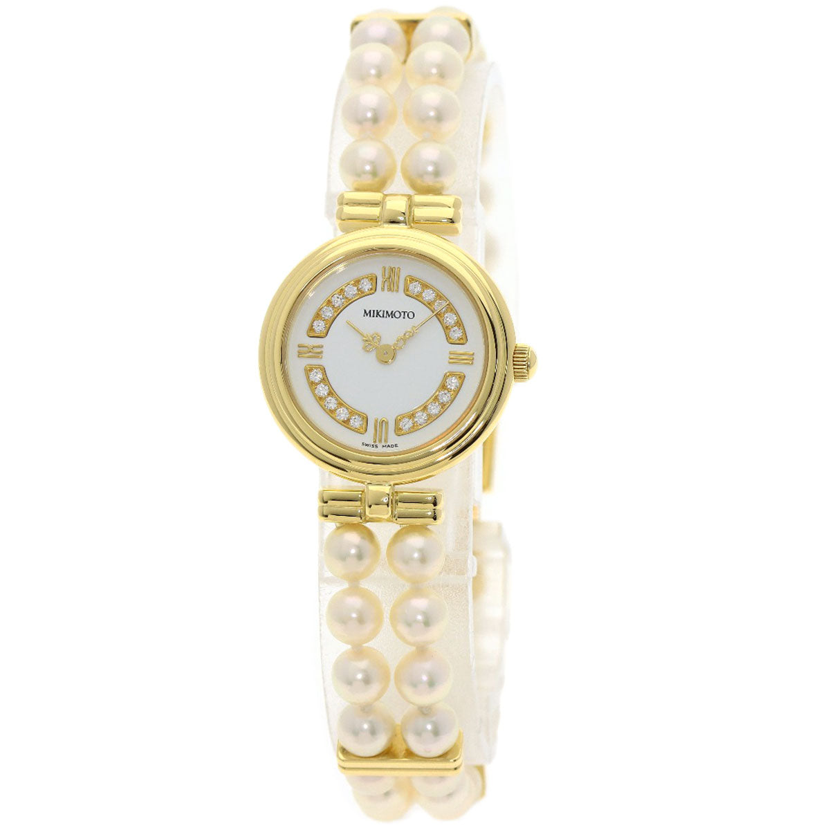 MIKIMOTO Pearl Watch Diamond Watches 062-104 K18 Yellow Gold/Pearl Ladies