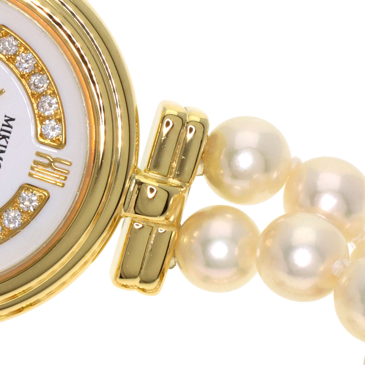 MIKIMOTO Pearl Watch Diamond Watches 062-104 K18 Yellow Gold/Pearl Ladies