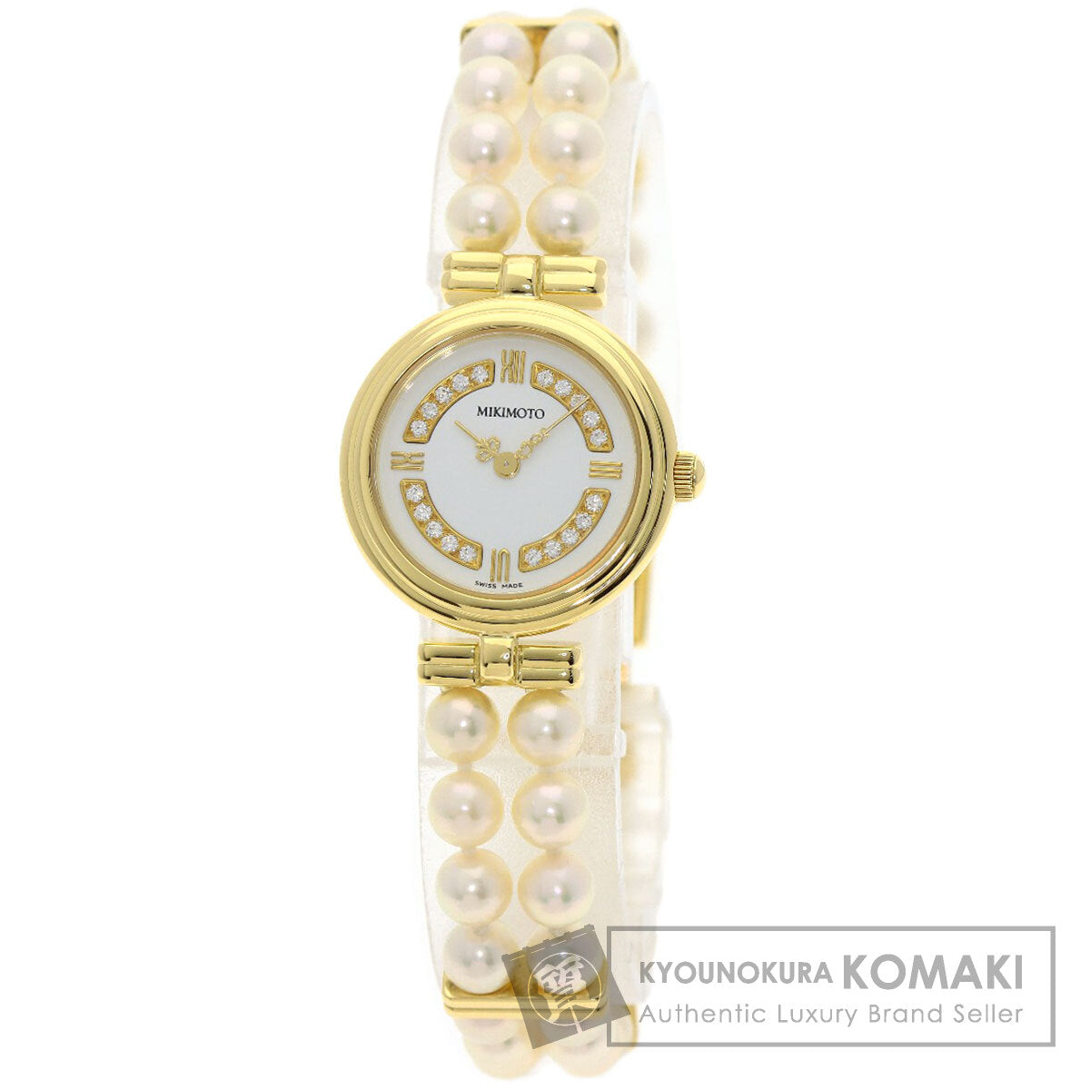 MIKIMOTO Pearl Watch Diamond Watches 062-104 K18 Yellow Gold/Pearl Ladies