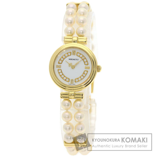 MIKIMOTO Pearl Watch Diamond Watches 062-104 K18 Yellow Gold/Pearl Ladies