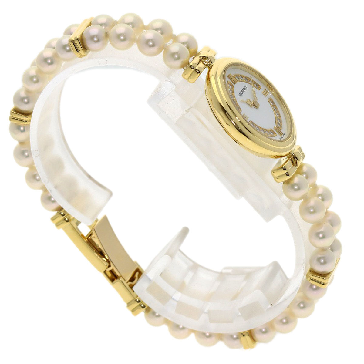 MIKIMOTO Pearl Watch Diamond Watches 062-104 K18 Yellow Gold/Pearl Ladies