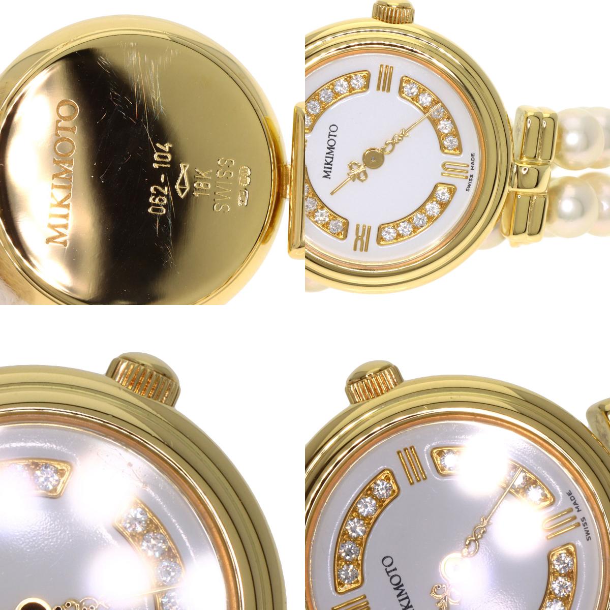 MIKIMOTO Pearl Watch Diamond Watches 062-104 K18 Yellow Gold/Pearl Ladies