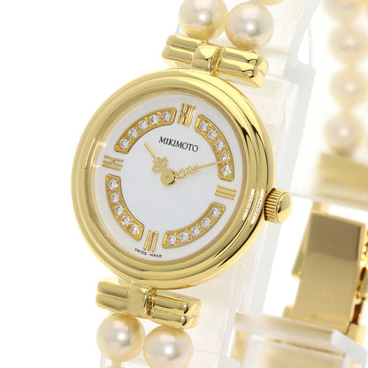 MIKIMOTO Pearl Watch Diamond Watches 062-104 K18 Yellow Gold/Pearl Ladies