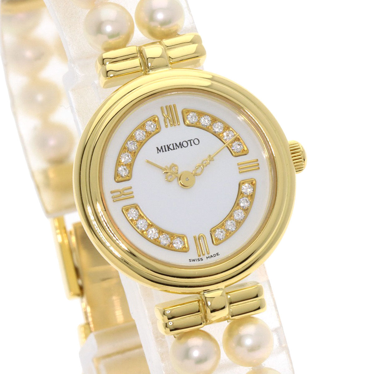 MIKIMOTO Pearl Watch Diamond Watches 062-104 K18 Yellow Gold/Pearl Ladies