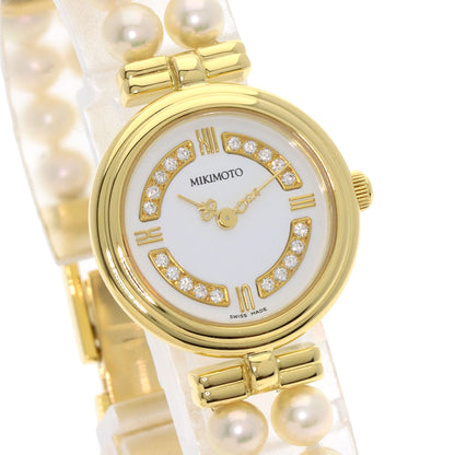 MIKIMOTO Pearl Watch Diamond Watches 062-104 K18 Yellow Gold/Pearl Ladies