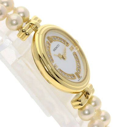 MIKIMOTO Pearl Watch Diamond Watches 062-104 K18 Yellow Gold/Pearl Ladies