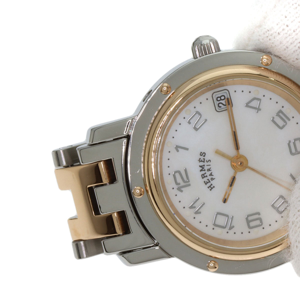HERMES Clipper Nacre Watches CL4.221 Stainless Steel/SSxGP Ladies