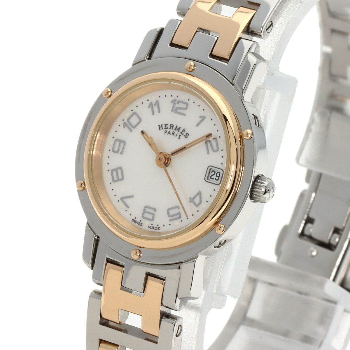 HERMES Clipper Nacre Watches CL4.221 Stainless Steel/SSxGP Ladies