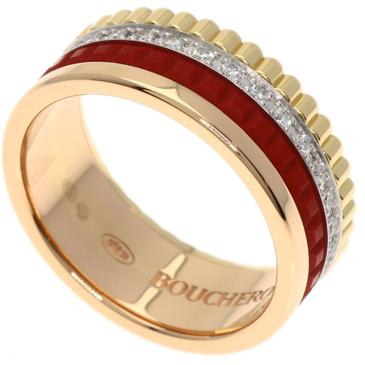 Boucheron Quatre Small Red Ceramic Diamond JRG0293847 Ring K18 Pink Gold Ladies [Used]