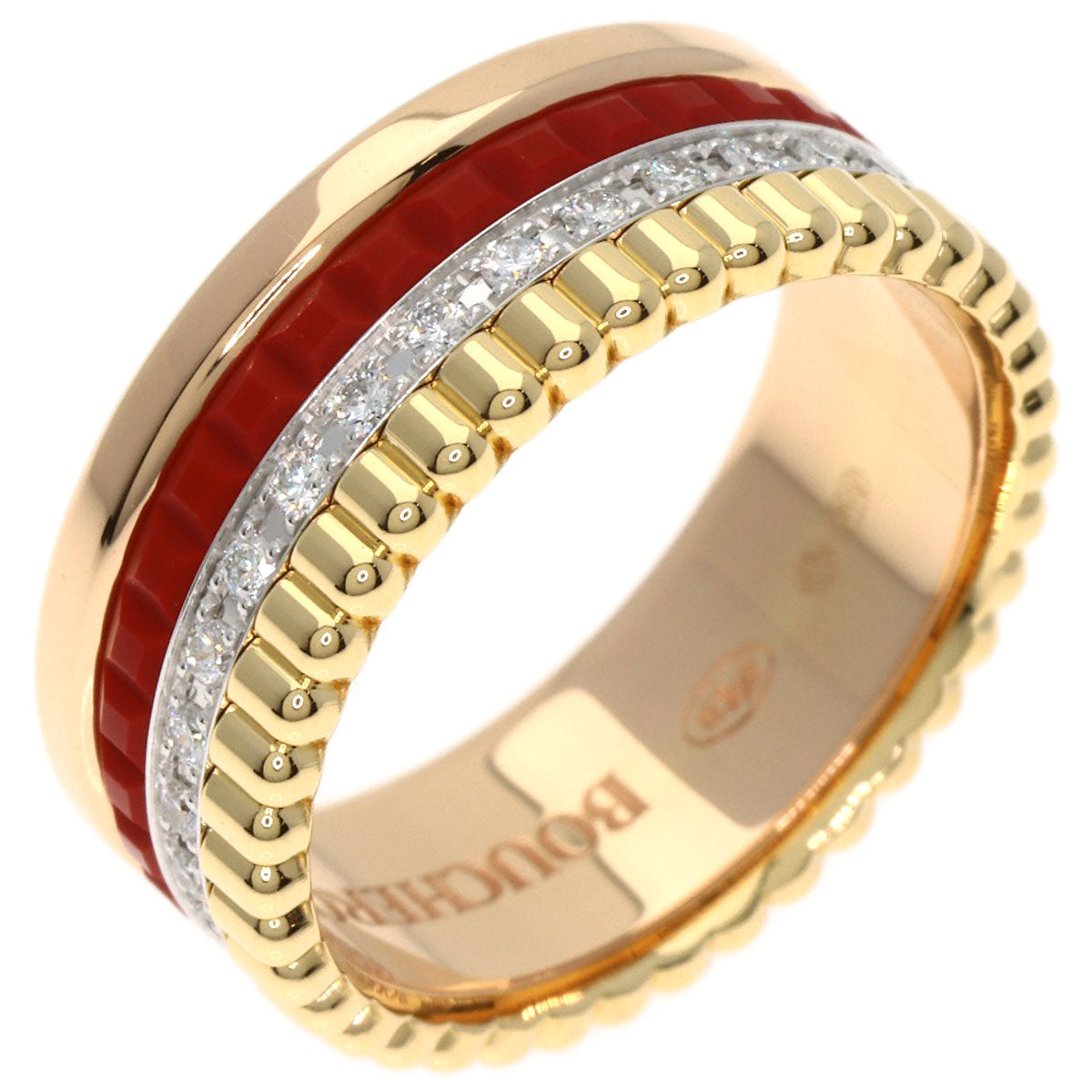 Boucheron Quatre Small Red Ceramic Diamond JRG0293847 Ring K18 Pink Gold Ladies [Used]