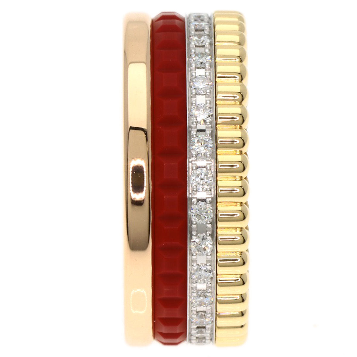 Boucheron Quatre Small Red Ceramic Diamond JRG0293847 Ring K18 Pink Gold Ladies [Used]