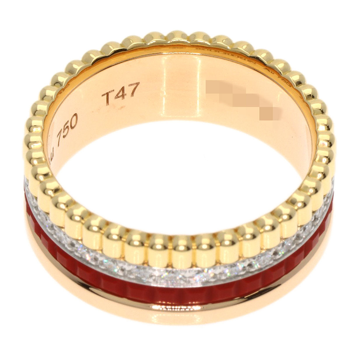 Boucheron Quatre Small Red Ceramic Diamond JRG0293847 Ring K18 Pink Gold Ladies [Used]